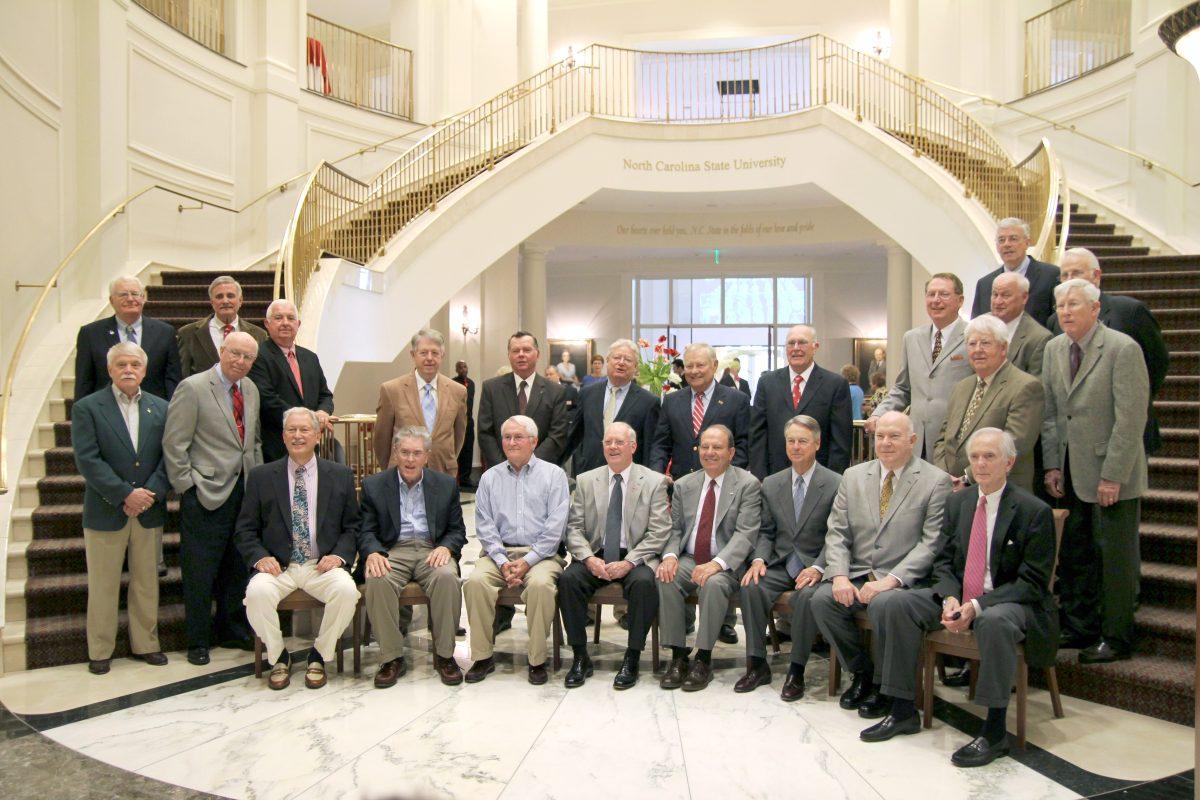 Members of the class of 1963 pose for a group photo before a banquet at the Park Alumni Center Friday, April 12 2013. The banquet was part of Reunion Weekend 2013, where the class of 63 celebrated their 50th class reunion and were inducted into the Forever Club. Photo by Tyler Andrews