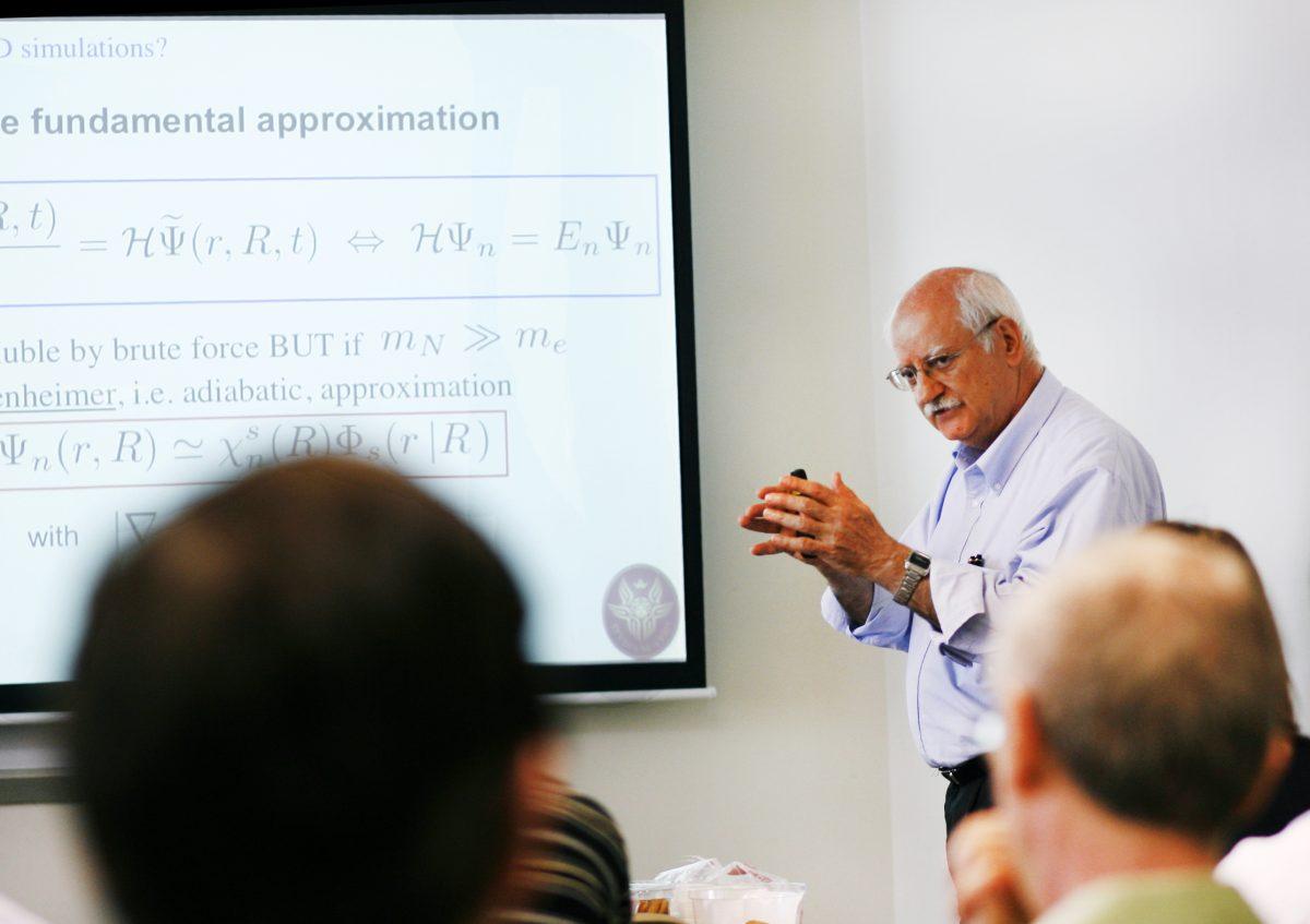 Giovanni Ciccotti, Professor of Structure of Matter from the University of Roma, talks about Molecular Dynamics simulation. Molecular Dynamics refers to the movements between atoms and molecules. This event took place in Riddick Hall on Wednesday April 24.