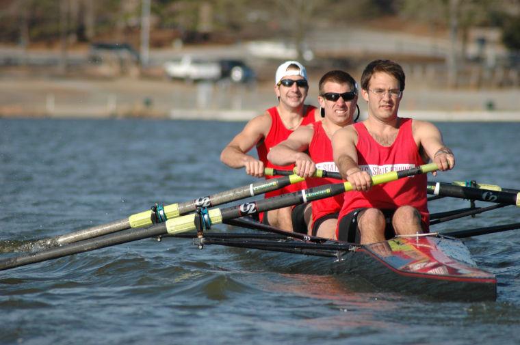 The Rowing Club at N.C. State practiced on Lake Wheeler Wednesday. The rowers from front to back are Matthew Demetrious, the president, Cory Connell, Ryan Smoker, and Andrew Carlson. Photo by Karin Eriksson