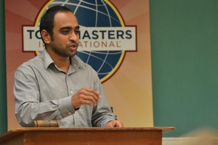 George Vinoj Vincent serves as toastmaster during the N.C. State Toastmasters club meeting June 12 in Kilgore Hall. Vincent was the victor of the North Carolina Toastmasters public speaking competition, and will be competing in the international competition August in Cincinnati, Ohio.&#160;
