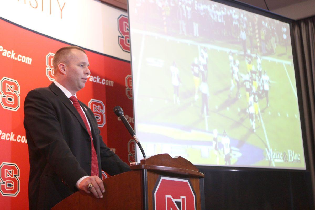 N.C. State head football coach Dave Doeren speaks during the signing day press conference on Wednesday Fed. 6, 2013 inside the Murphy Center. New recruits were introduced with a short highlight reel featuring key plays by the new players.&#160;
