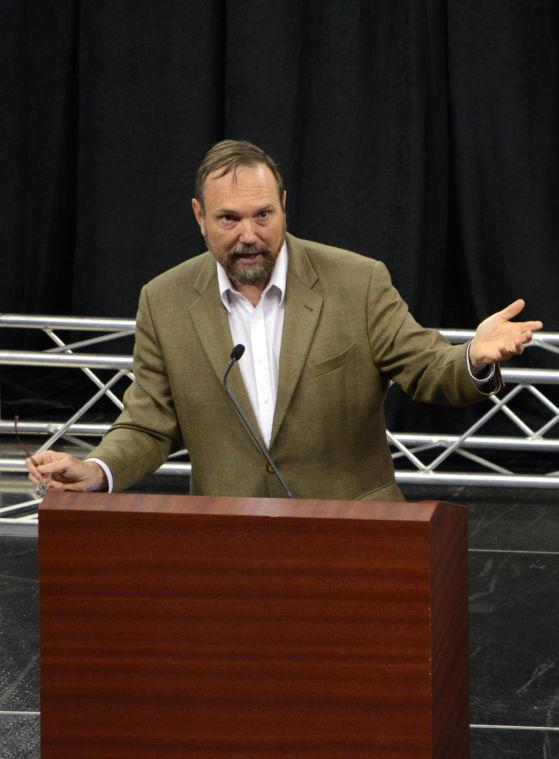 Thomas Hager, the author of The Alchemy of Air speaks to the incoming freshman class of 2017 at Convocation Sunday Aug. 21, 2013 at PNC Arena. Hager spoke on the importance of the Haber-Bosch process and how it has impacted the world. Photo by Chris Rupert