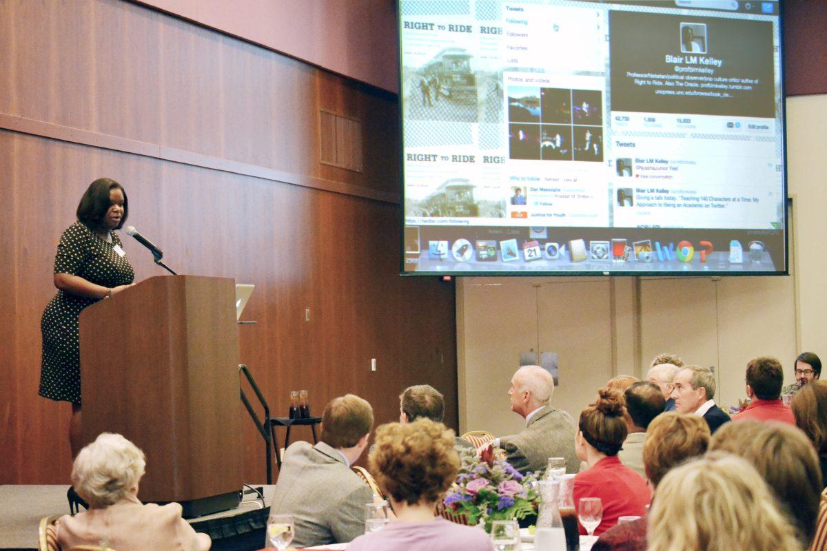 Blair Kelley, an associate professor of history at N.C. State, spoke about her &#8220;approach to being an academic on Twitter&#8221; at the Friends of the Library Fall Luncheon in the McKimmon Center Monday.&#160;
