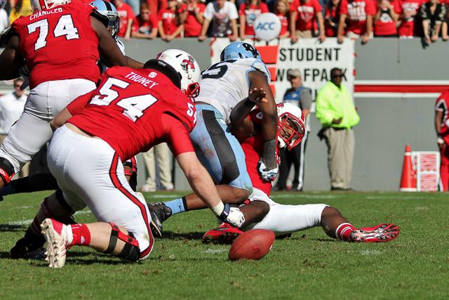 N.C. State falls to rival North Carolina at Carter-Finley Stadium Saturday, Nov. 2, 2013. The Tar Heels defeated the Wolfpack 27-19.