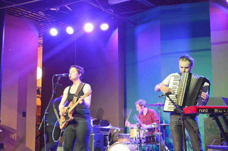 Laura Stevenson (left) performs at Kings alongside her band, The Cans. Although Laura Stevenson and The Cans didn&#8217;t headline the Sunday show, it highlighted the night.