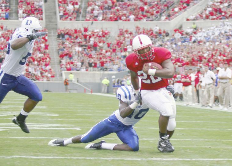Redshirt senior halfback Toney Baker scores a touchdown in the second quarter of N.C. State&#8217;s football game against Duke on Oct. 10, 2009. Duke beat the Wolfpack 49-28 after scoring 21 unanswered points in the second half.