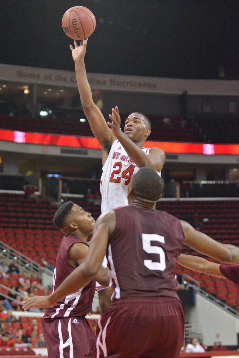 Sophomore forward T.J. Warren takes a shot during the exhibition game against Morehouse in PNC Arena Saturday, Nov. 2, 2013. The Wolfpack defeated the Tigers 87-62. Photo by John Joyner.