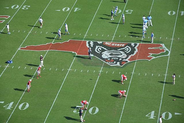 N.C. State placed a new logo on the field for the Saturday's homecoming football game against UNC-Chapel Hill. The Tar Heels beat the Wolfpack, 27-19.