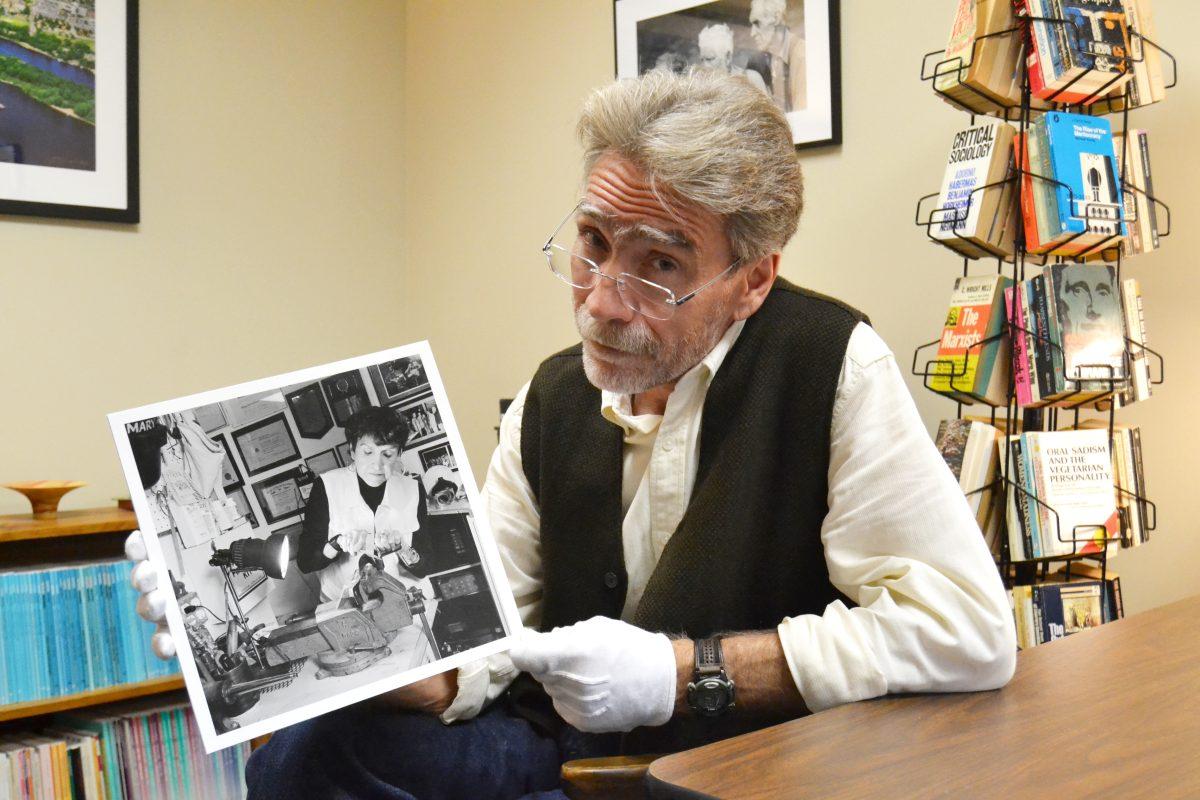 Sociology Professor Michael Schwalbe has an exhibit showcasing his black and white photography that he developed himself, being shown in Durham Arts Council Building. Photographed by Victoria Crocker.