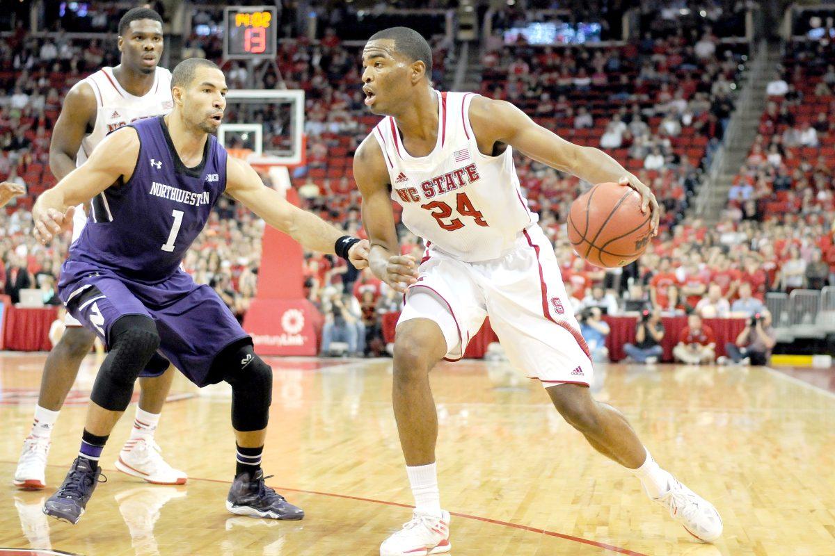 Sophomore forward T.J. Warren drives toward the basket during the game against Northwestern Wednesday. Warren had 22 points and 8 rebounds in the Wolfpack's 69-48 win against the Wildcats at PNC Arena.
