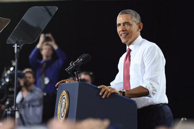 President Obama speaks on the N.C. State campus to announce the Next Generation Power Electronics Institute in the J.W. Isenhour Tennis Complex Wednesday, Jan. 15, 2013.