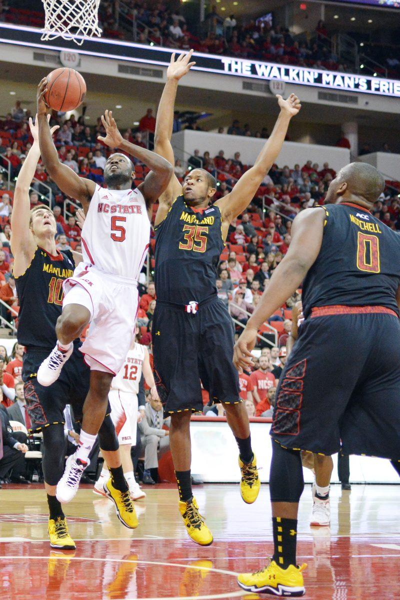Junior guard Desmond Lee takes a shot during the game against Maryland in PNC Arena Monday.