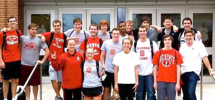 Members of the N.C. State club swim team pose outside the Carmichael Aquatic Center. The team has competed in two meets this season and is preparing for the East Coast Collegiate National Championships in April.