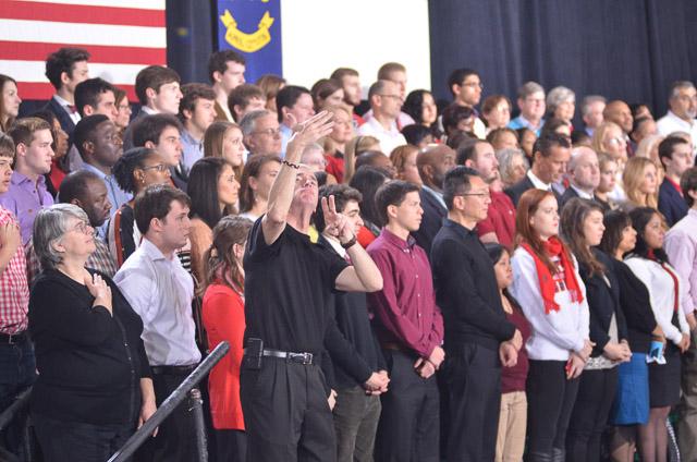 President Obama speaks on the N.C. State campus to announce the Next Generation Power Electronics Institute in the J.W. Isenhour Tennis Complex Wednesday, Jan. 15, 2013.