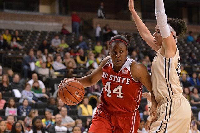 Senior forward Kody Burke fights through the defense during the game against Wake Forest in Winston-Salem Sunday, Jan. 12, 2014. The Wolfpack defeated the Demon Deacons 62-54, bringing its record to 15-2 on the season. Photo by John Joyner.