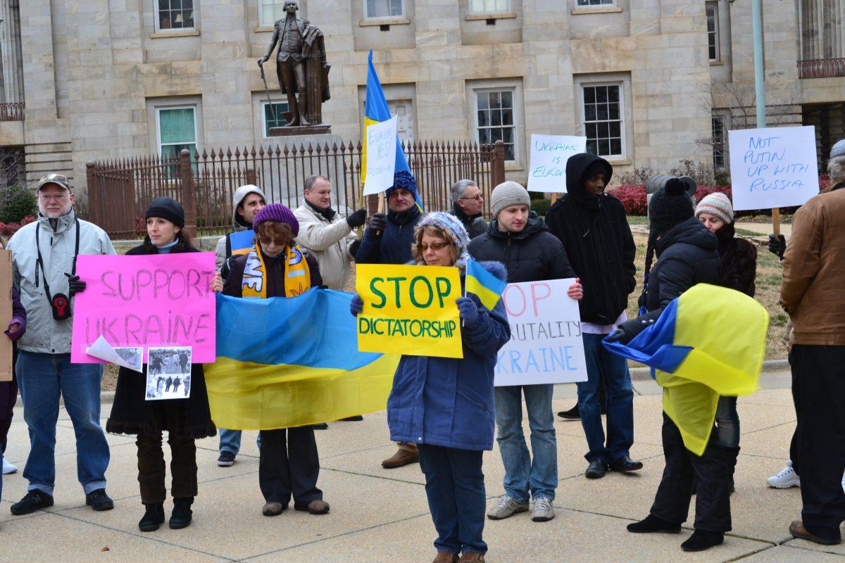 Members of the Ukrainian Association of North Carolina gathered outside the State Capital building Saturday afternoon to rally support for their fellow compatriots who are currently facing a political upheaval.