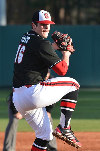 Junior pitcher Carlos Rodon goes through his windup during the first game of State&#8217;s three-game series against Appalachian State University Friday. The No. 6 Wolfpack defeated the Mountaineers, 6-5.