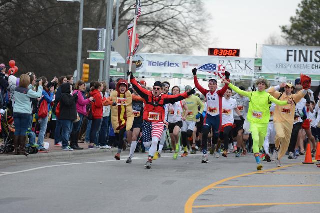 Approximately 7,700 runners participated in the 10th annual Krispy Kreme Challenge in Raleigh Saturday, Feb. 8, 2014. The event raised $200,000 for the North Carolina Children's Hospital.