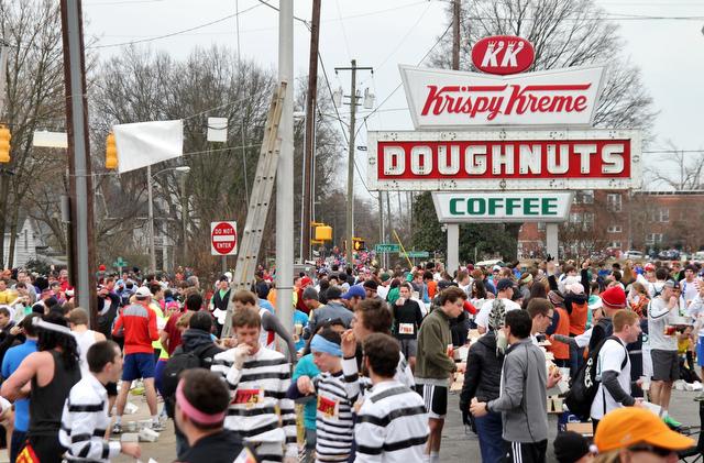 Approximately 7,700 runners participated in the 10th annual Krispy Kreme Challenge in Raleigh Saturday, Feb. 8, 2014. The event raised $200,000 for the North Carolina Children's Hospital.