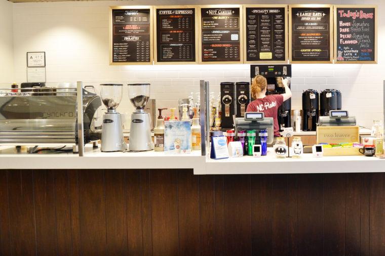 Saxby's shows its support for N.C. State on the back of employee T-shirts and photographs located in the coffeehouse. The Hillsborough Street location opened in November, 2013. There is one other Raleigh location.