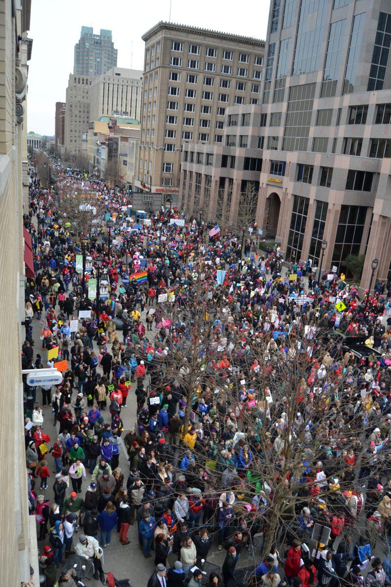 Over 80,000 protestors marched downtown for the Moral March on Raleigh, Saturday, Feb. 4, 2014. The protestors were standing up for the social justices they believe they deserve but North Carolina fails to recognize. Photographed by Victoria Crocker.