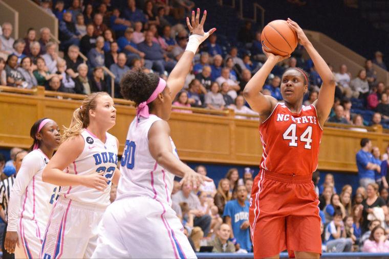 Senior forward Kody Burke shoots the ball during the game at Duke in Cameron Indoor Stadium Thursday. Burke scored 30 points, a career high, but the Wolfpack fell to the Blue Devils, 83-70.
