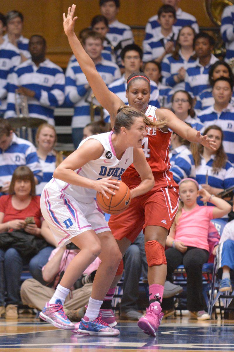 Senior forward Kody Burke plays defense during the game at Duke in Cameron Indoor Stadium Thursday, Feb. 20, 2014. The Wolfpack fell to the Blue Devils, 83-70.