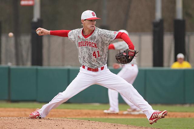 Freshman pitcher Joe O&#8217;Donnell throws a pitch during N.C. State&#8217;s game against Miami Sunday. O&#8217;Donnell allowed one run and two hits in three innings of work, but the Wolfpack fell to the Hurricanes, 12-5.