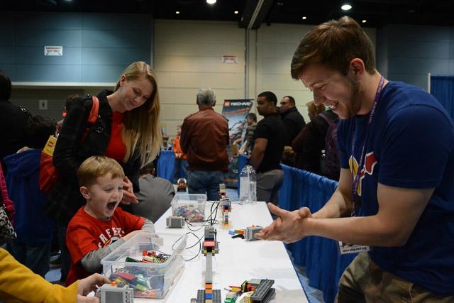 Families and children assembled Saturday at the Raleigh Convention Center at the LEGO KidsFest. The LEGO Fest featured a LEGO Model Museum of characters from fiction. Also featured was a brick pile for children to dive in and put bricks together. Two LEGO Master Builders, Steve Gerling and Chris Steininger, were present to teach tools of the trade that they have learned through their years of building with LEGOs. Gerling and Steininger built most of the models displayed in the Model Museum. As visitors exited the LEGO Fest, they had the opportunity to build a section of the United States and have it placed on a 65 feet long by 45 feet wide. Visitors could view this visitor-made model from a balcony.