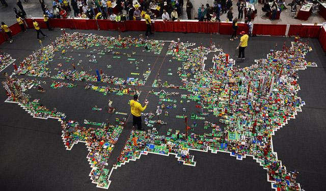 Families and children assembled Saturday at the Raleigh Convention Center at the LEGO KidsFest. The LEGO Fest featured a LEGO Model Museum of characters from fiction. Also featured was a brick pile for children to dive in and put bricks together. Two LEGO Master Builders, Steve Gerling and Chris Steininger, were present to teach tools of the trade that they have learned through their years of building with LEGOs. Gerling and Steininger built most of the models displayed in the Model Museum. As visitors exited the LEGO Fest, they had the opportunity to build a section of the United States and have it placed on a 65 feet long by 45 feet wide. Visitors could view this visitor-made model from a balcony.