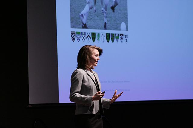 Morgan Perrish, a junior in architecture, discusses how the architecture can affect people, helping them to grow and change, during the TED Talks on Saturday March 22 in Talley Ballroom. TED talks are seminars of people who come together to share ideas about the world and how to improve it. This year's theme was "The Journey" and how people connect with one another. Photo by Joannah Irvin.