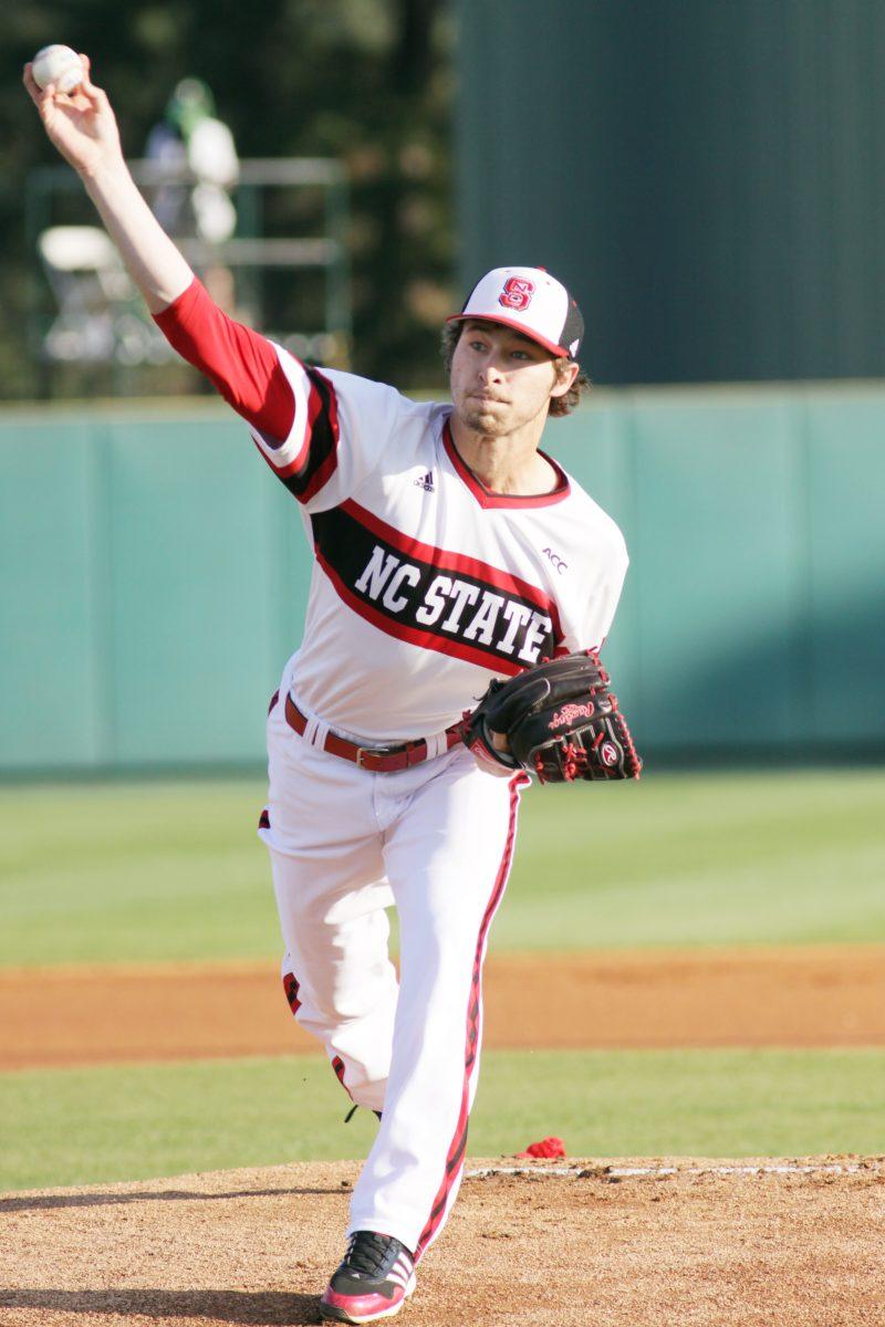 Junior pitcher Logan Jernigan throws the ball before the N.C. State 3-2 victory over East Carolina on April 2. The win improved the Wolfpack&#8217;s record to 17-11. The team&#8217;s next home appearance will occur on April 18 against Boston College.
