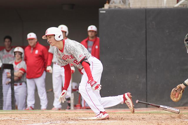 Junior shortstop Trea Turner lets go of the bat after hitting during N.C. State loss to Miami on Sunday March 31 2014. The 12-5 loss made the Wolfpack's record 15-11 overall and 3-9 in the ACC. The team's next home appearance will be on April 18 against Boston College at 6:30pm.