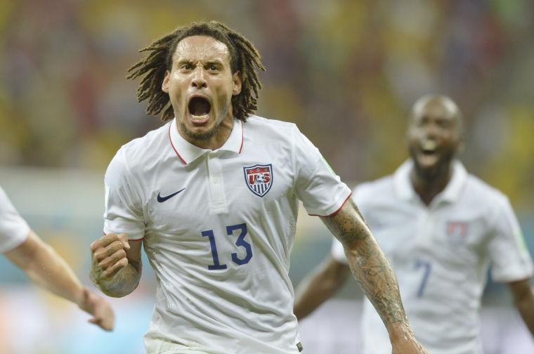 Jermaine Jones Jr. celebrates his goal in the 64th minute of the United States' match with Portugal. The game ended in a tie on a literal last-minute goal by Portugal's Silvestre Varela. The U.S. looks to gain a spot in the round of 16 with a victory against Germany today at 12 ET. John Todd/USSoccer.com