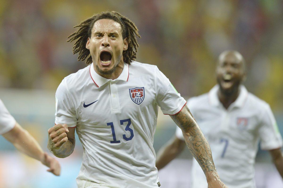 Jermaine Jones Jr. celebrates his goal in the 64th minute of the United States' match with Portugal. The game ended in a tie on a literal last-minute goal by Portugal's Silvestre Varela. The U.S. looks to gain a spot in the round of 16 with a victory against Germany today at 12 ET. John Todd/USSoccer.com