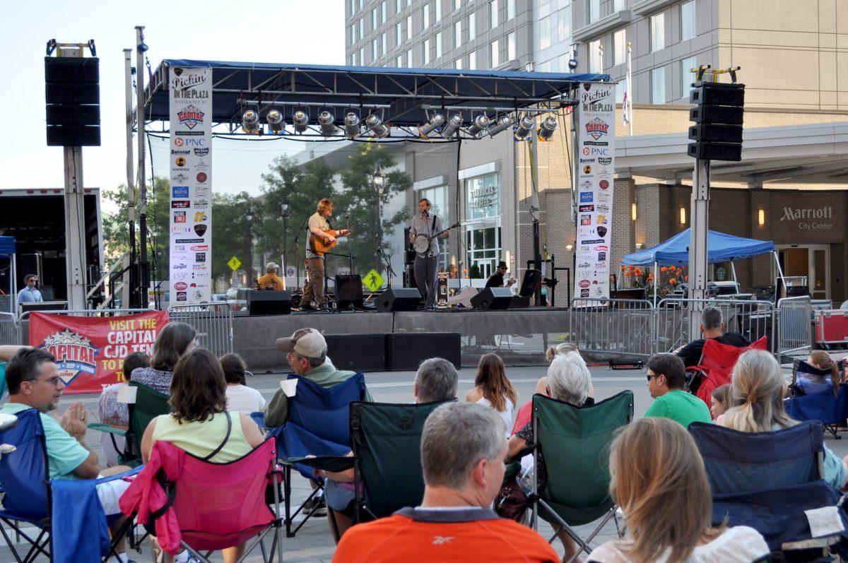 Hank Smith and Lindsey Tims perform at the weekly concert series Pickin' in the Plaza. This event takes place every Thursday from Memorial Day to Labor Day in the Raleigh City Plaza.&#160;