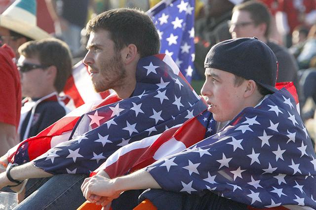 U.S. fans in South Africa for the 2010 FIFA World Cup&#8482; are engrossed in a game projected on the big screen at a local "fan park" located throughout the country.&#160;