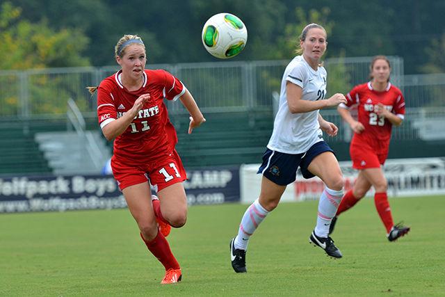 Sophomore forward Brittany Stanko chases the ball during the soccer match against East Tennessee State at Dail Soccer Field Sunday Sept. 1, 2013.