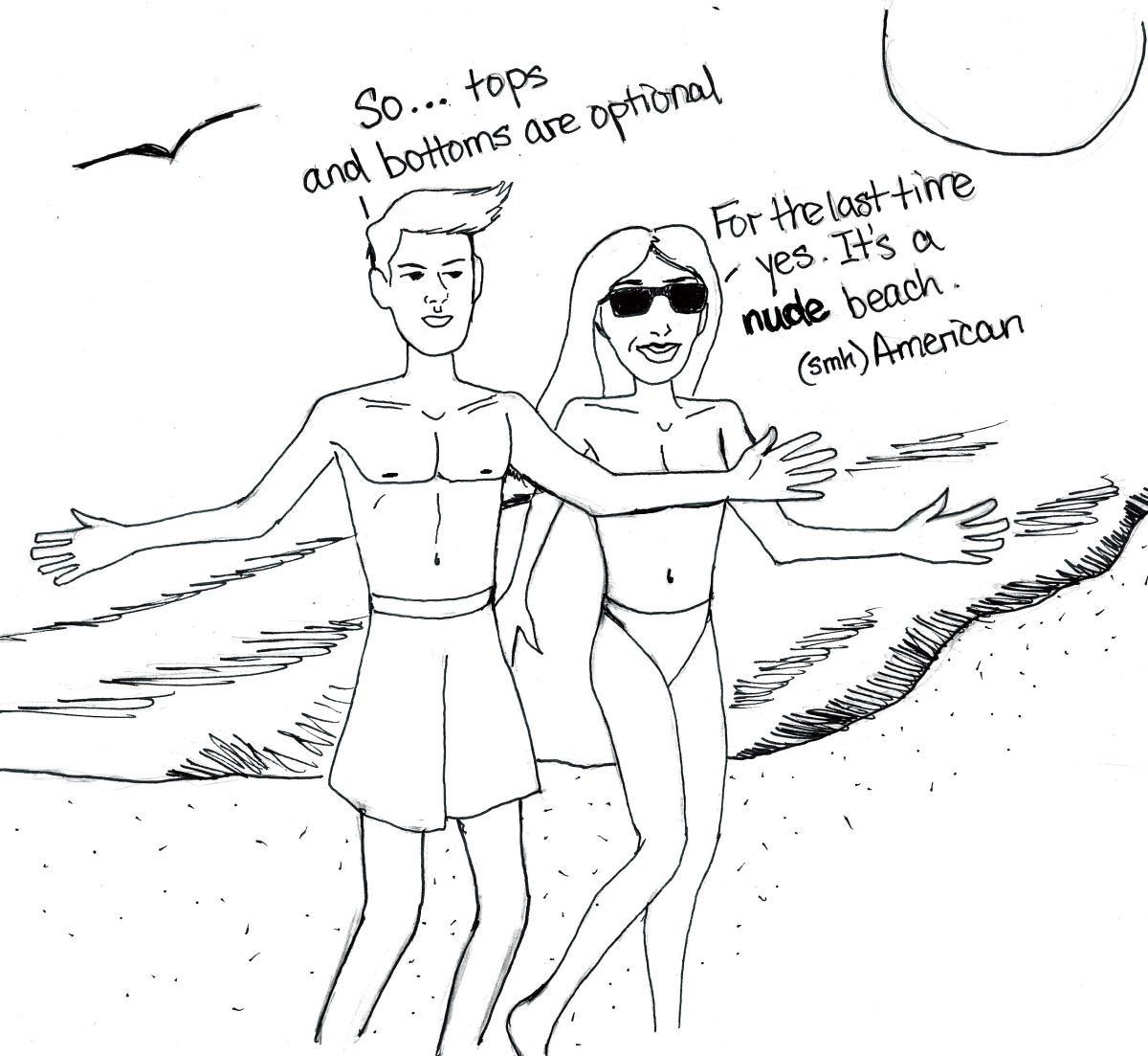 American at a nude beach