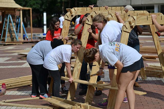 The 2014 Shack-a-Thon returned to the Brickyard Sept. 22-26. The annual event, in which 20 student groups build and inhabit shacks 24 hours a day for 5 days, raises money for the Wake County Habitat for Humanity to build homes locally and abroad.
