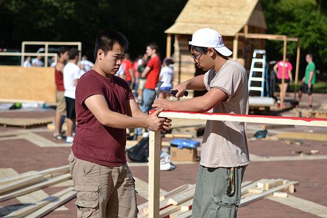 The 2014 Shack-a-Thon returned to the Brickyard Sept. 22-26. The annual event, in which 20 student groups build and inhabit shacks 24 hours a day for 5 days, raises money for the Wake County Habitat for Humanity to build homes locally and abroad.