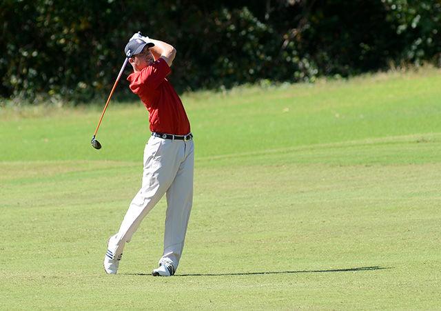 Then-junior Mitch Sutton hits the ball off the fairway of the 7th hole at Duke University Golf Club.&#160; Sutton finished tied for 61st in the Rod Myers Invitational with a score of +20 Oct. 14, 2012.