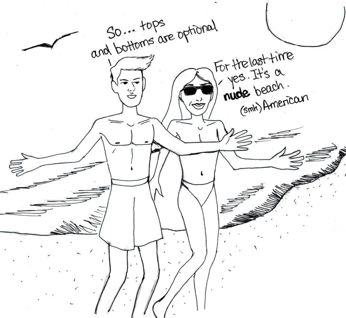 American at a nude beach