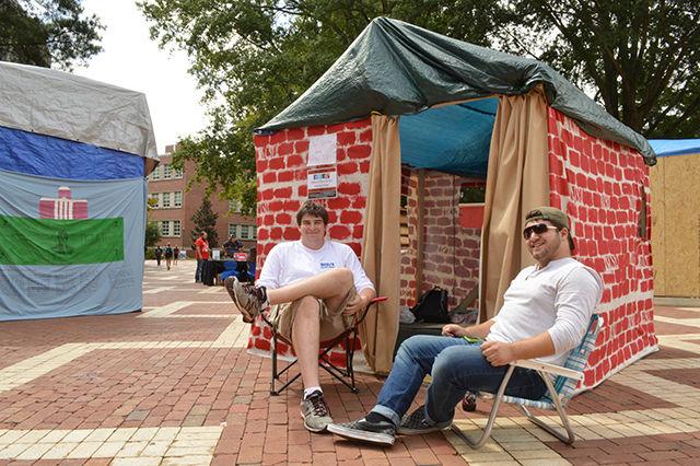 The 2014 Shack-a-Thon returned to the Brickyard Sept. 22-26. The annual event, in which 20 student groups build and inhabit shacks 24 hours a day for 5 days, raises money for the Wake County Habitat for Humanity to build homes locally and abroad.