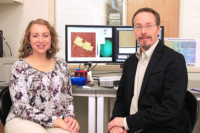Thomas LaBean, associate professor at NC State and Alexandria Marchi, a postdoctoral researcher, have devised a solution to create DNA structures larger in size than what could be achieved using conventional DNA synthesis techniques. DNA origami allows researchers to link DNA scaffolds with smaller bits of&#160; nucleic acid to create desired shapes.&#160;