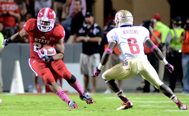 Redshirt junior Tony Creecy makes a cut during the third quarter against No. 3 Florida State University Oct. 6, 2012 at Carter-Finley Stadium.&#160; The Wolfpack won 17-16 over the Seminoles. Saturday&#8217;s game will start at 3:30 p.m. &#160;