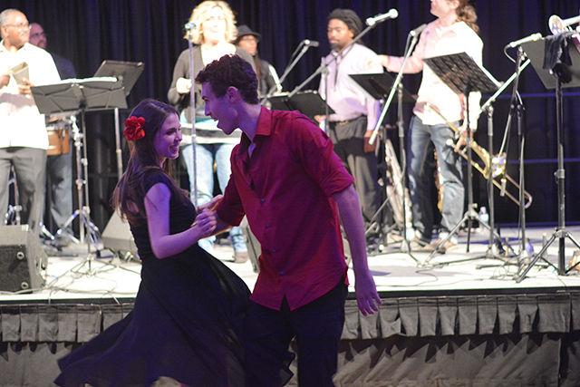 Keara Saud, junior in material science and engineering, and Reuben Valerian, junior in electrical engineering, dance to the tunes of latin music at the event Salsabor under the stars which took place on Saturday, October 25th in the talley ballroom. The event began with an overview of Latin dances and featured a live salsa band, Orquesta Gardel.