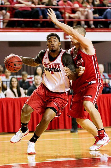 Redshirt Junior Guard Trevor Lacey drives toward the paint during the Throwback with the Pack scrimmage on Oct. 17.