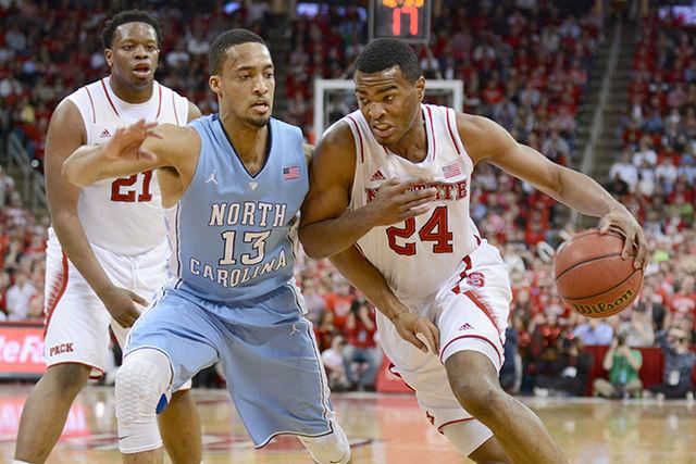 Sophomore forward T.J. Warren drives to the basket during the game against North Carolina in PNC Arena Feb. 26. Warren made his NBA debut with the Phoenix Suns Monday evening, contributing 7 points and 3 rebounds in the Suns 118-114 victory over the Boston Celtics.