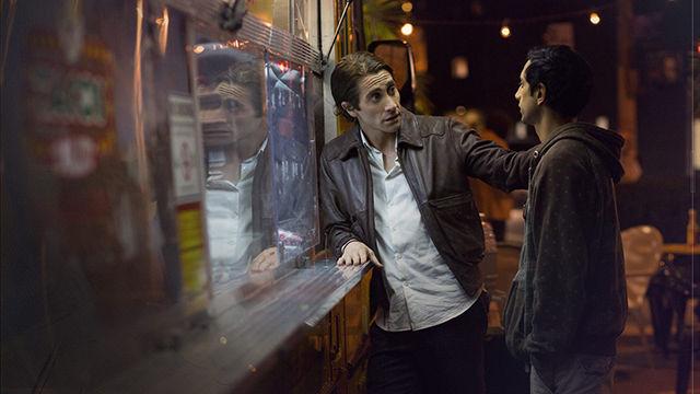 Jake Gyllenhaal (Lou Bloom) and Riz Ahmed (Rick) star in the movie Nightcrawler.